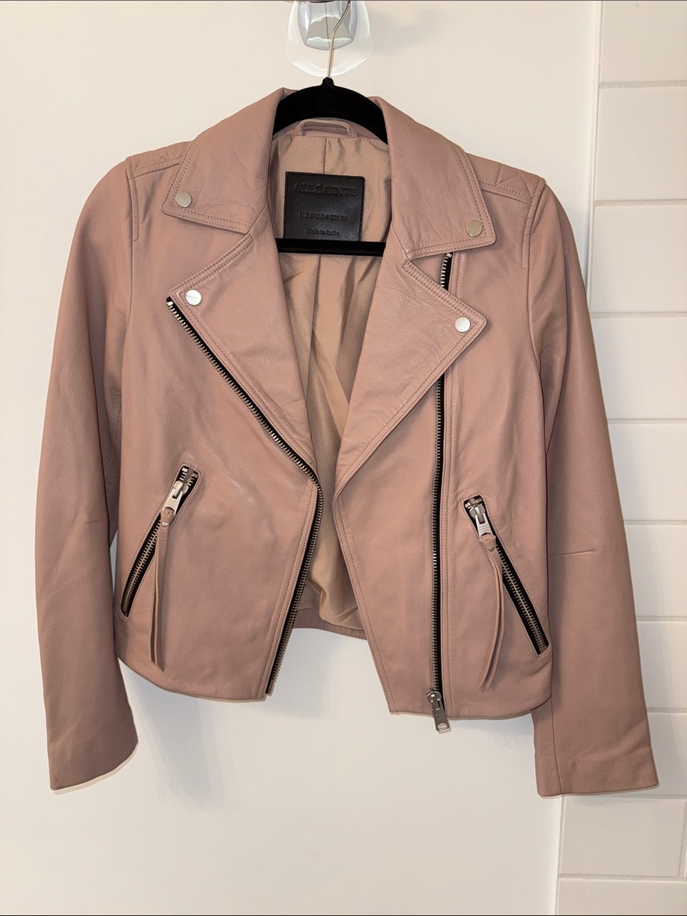 All Saints Women’s Dusty Pink Leather Moto Jacket